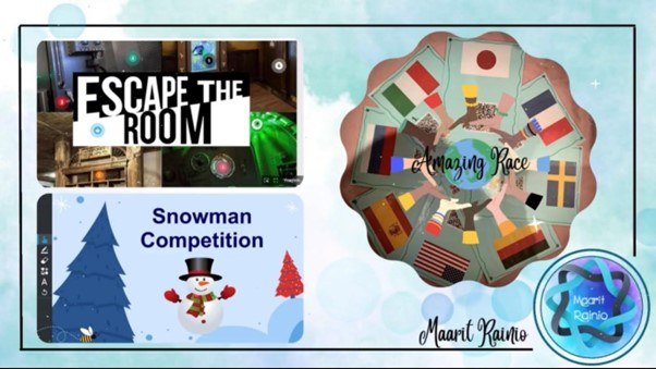 Esimerkkejä digitaalisista tehtävistä: Escape the Room, Amazing Race, Snowman Competition