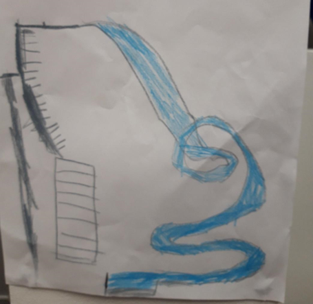 Oppilaan piirtämä kuva vesiliukumäestä.